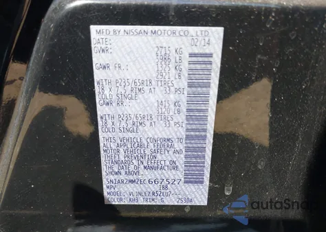 2014 Nissan Pathfinder Sv z USA, uszkodzony, nr VIN 5N1AR2MM2EC667527